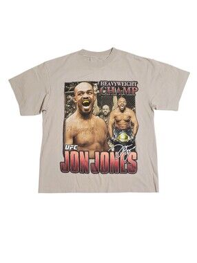 UFC Heavyweight Champ Jon Jones Graphic Tshirt Beige Large NWOT
